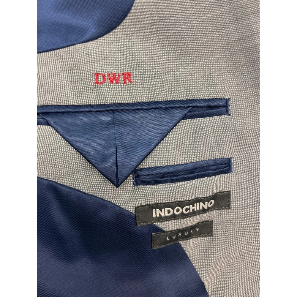 Indochino 40R 36x30 Light Gray 2pc Pant Suit Bespoke Wool Mohair Recent Slim